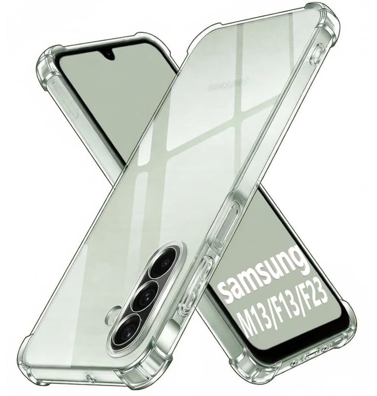 Image of Lustree Back Cover Transparent Case Compatible with Samsung Galaxy F23 5G | Clear + TPU Case with 4 Corner Air Cushion Protection & Camera Protection | Slim& Stylus Cover