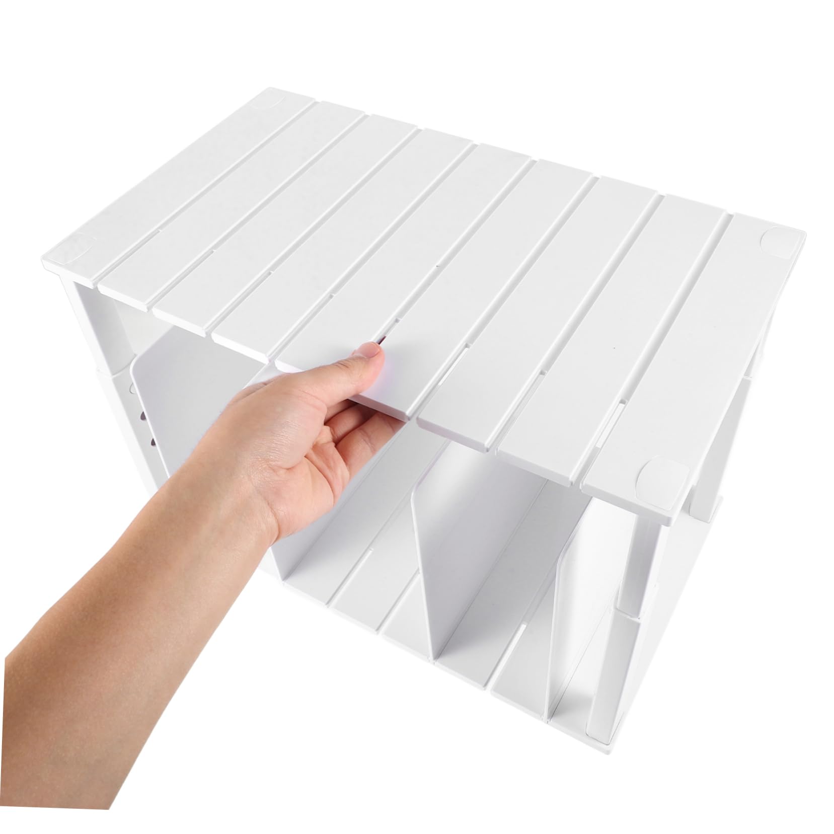 Organizador de Bolsos de Armario Blanco Abs Ajustable 4 Separadores | Diseño de Doble Nivel, Bordes Lisos sin Rebabas, Particiones Regulables, Almacenamiento Versátil