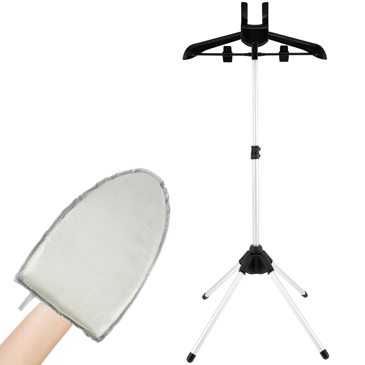 Iron Steam Stand Set with Hand-held Ironing Board, Folding Telescopic Clothes Steamer Holder, Hanger for Steaming Clothes with Ironing Gloves, Adjustable Handheld Garment Steamer Rack for Steam Ironin