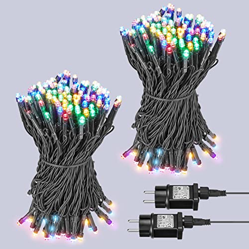 BELOEE Guirnalda Navidad Luces[2 PCS],23m/75ft 200LED Luces de Navidad Exterior y Interior Multicolor 8Modos Luces de Hadas para Casa Fiestas Jardín Balcón Navidad Boda Iluminación Decorativa Cover