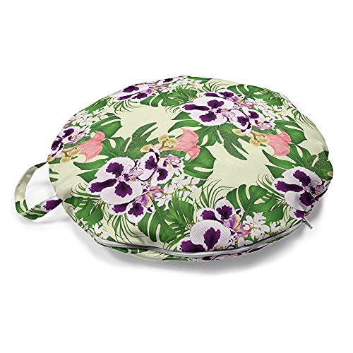 ABAKUHAUS Philodendron Rundes Bodenkissen mit Griff, Exotische Blumenstrauß, dekoratives Kissen für Wohnzimmer & Schlafsäle, 45 cm, Blassgelb Multicolor