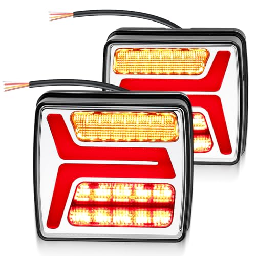DTEANJU Feux arrière 35 LEDs pour remorque 12V IP67 avec fonctions Stop et Position Séparées, Homologués ECE R148/R10, Câble de 25 cm pour caravane,...