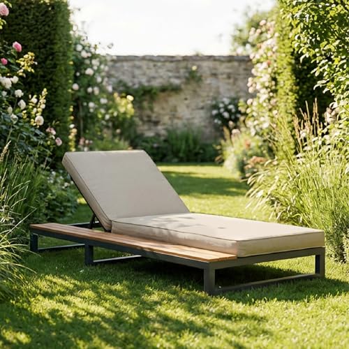 Arhatreya Cama doble para patio al aire libre, multifuncional, impermeable, con estantes (lado izquierdo) – Respaldo ajustable, tumbona y sofá cama para patio y jardín