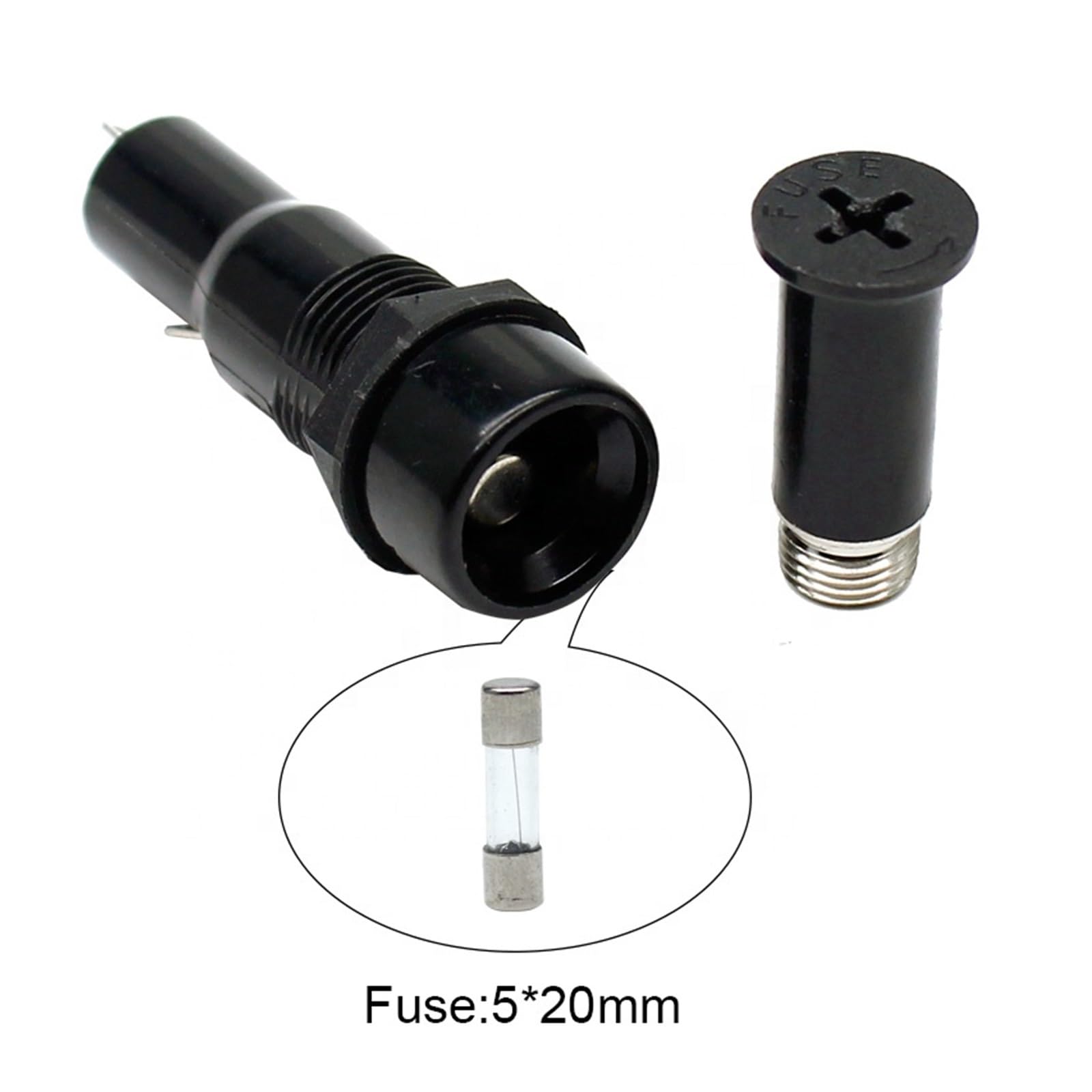 10 Pezzi Portalampada Fusibile 5x20mm - 15A 125V - Montaggio A Pannello Con Vite