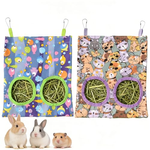 Plipdhy 2 Piezas Bolsa de Heno para Conejos,Comedero Conejo,Comedero de Animales Pequeños,para cobayas,Hurones,hámsters