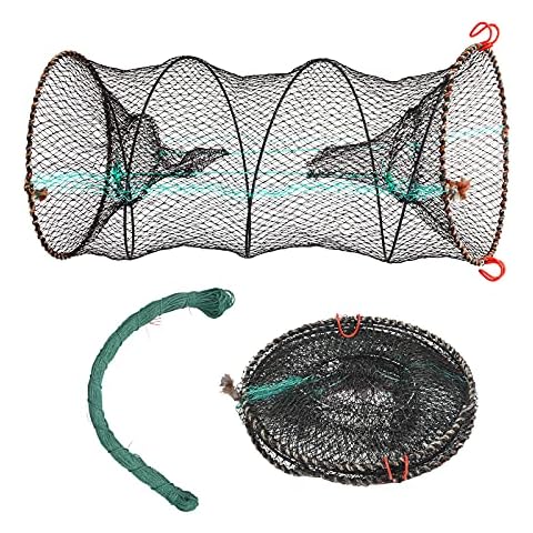 BIGKASI 2pcs Gefaltet Nylon Fischernetz Set Fisch Reuse 30 * 60 cm Köderfischreuse Krabben Falle Fisch Reuse Cover