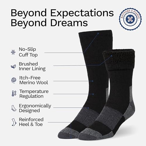 Image of Buttons & Pleats Wool Socks for Men & Women Merino Thermal Warm Cozy Winter Boot Sock