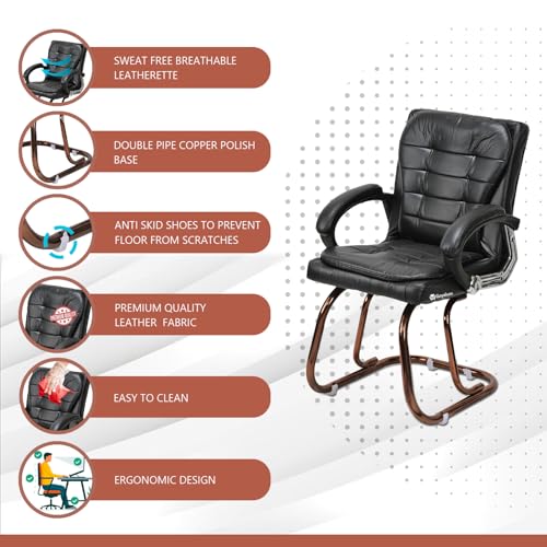 Image of GOYALSON Deluxe Cushioned Office Home Study Chair with Chrome Durable Frame and Cushioned seat Back (2, Black, Copper Coated Double Pipe Frame)
