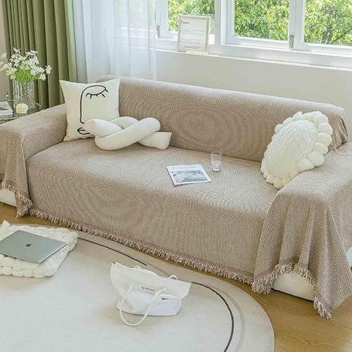 Konsilsa Large Cotton Sofa Throws Couch Cover with Decorative Fringe - Ideal for 2/3/4 Seater Sofa Couch Chair and Bed, All Season Fit(A,180x230cm)