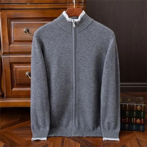 Men's Cashmere Cardigan Thick Knitted Stand up Collar Zipper Sweater Loose Plus Jumper Wool Splicing Sweater Tops3
