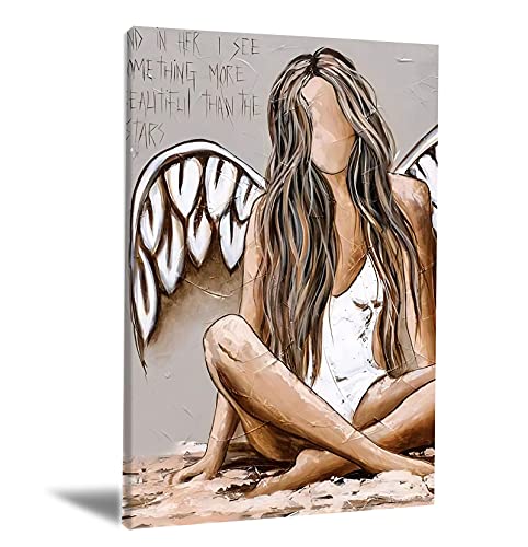 Angels Canvas Wall Art Angel Wall Decor Angel Wings Poster Angel Canvas Art - And In Her I See - Angel Feather Ground Wings Decor Paintings on The Wall Posters for Living Room UNFRAMED 16x24in