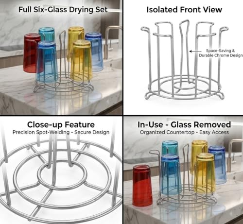 Image of Stainless Steel Glass Holder Stand for Kitchen Countertop, Drinking Water Glass Organizer Rack, Tumbler Storage, Cup Drying Stand, Rust Resistant Multipurpose Tabletop Kitchen Organizer