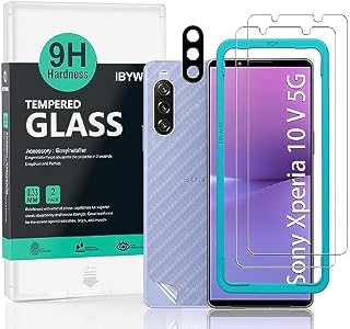 Ibywind Screen Protector For Sony Xperia 10 V 5G(6.1 Inches),with 2Pcs Tempered Glass,1Pc Camera Lens Protector,1Pc Backing Carbon Fiber Film[Fingerprint Reader,Easy to install]
