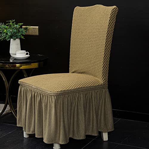 Housse de chaises extensible kaki lavable avec jupe longue plissée en polyester