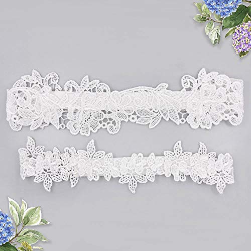 Wedding Garters For Bride Garter Set For Bride Wedding Garter Belts Lace Bridal Garter 2 Piece Plus Size (White, L) #TOP1