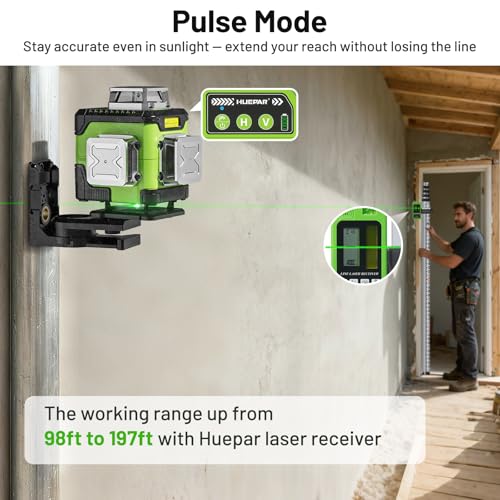 Image of Huepar Laser Level 4 * 360 Self-Leveling with LCD Screen, High Brightness Rechargeable Laser Level Machine 16 Lines for Tile, Ceiling & Wall Partition, Magnetic Mount + Hard Case Included - Y04CG