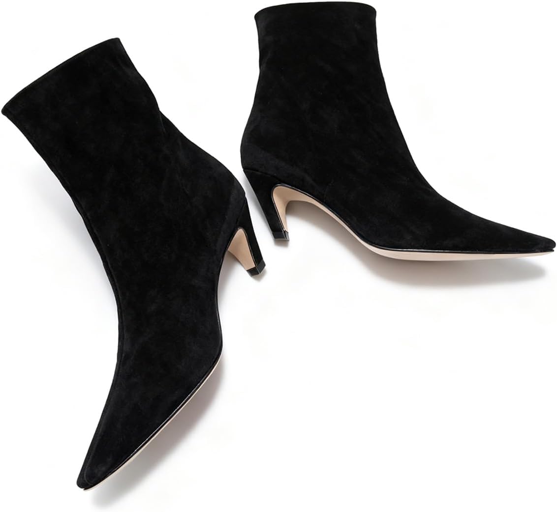 FSJ Women Square Toe Comfort Kitten Low Heel Ankle Boots Pull On Booties Winter Faux Suede Casual Dressy Shoes Size 4-16 US - Image 3