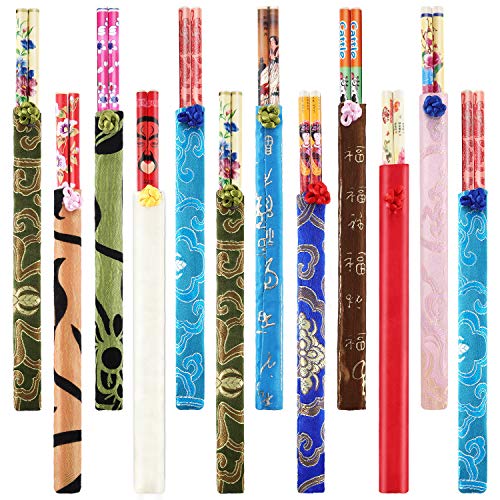 image for Hotop 20 Pairs Chinese Bamboo Chopsticks with Elegant Silk Brocade Pou