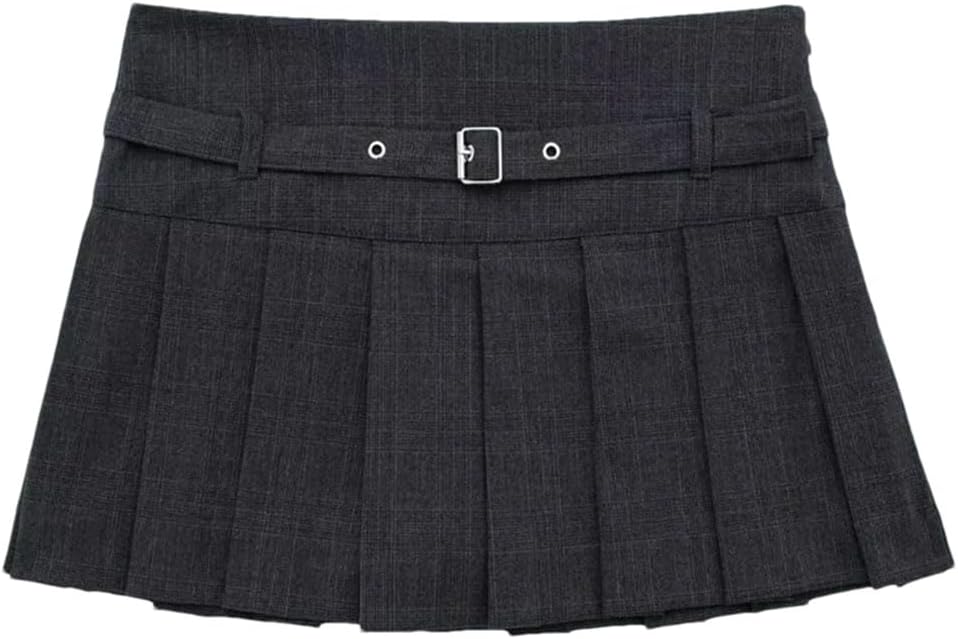 Women's Pleat Skort Vintage Belt Mid Waist Versatile Mini Skirts