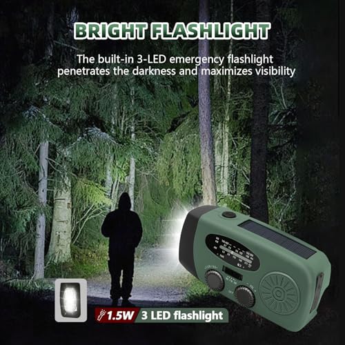 WVL 7400mWh Emergency Weather Radio, Portable Solar Hand Crank Radio AM/FM/NOAA, with 3 Mode Flashlight & Reading Lamp, Cell Phone Charger and SOS Siren(Navy Green) - Image 5