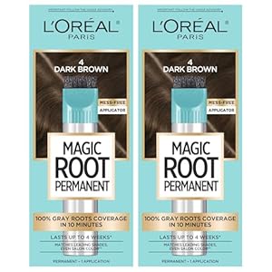 L’Oreal Paris Magic Root Rescue 10 Minute Root Hair Coloring Kit, Permanent Hair Color with Quick Precision Applicator, 100 percent Gray Coverage, 4 Dark Brown, 2 count