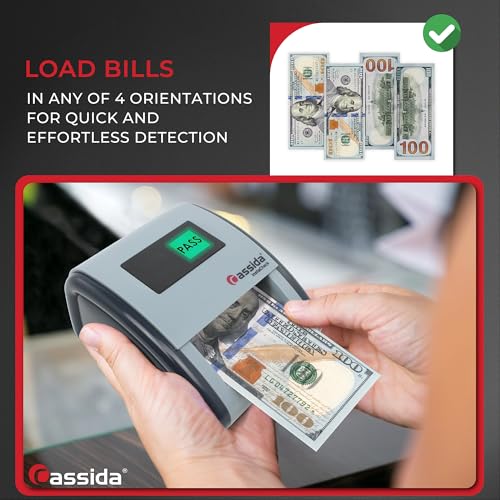 Image of Cassida InstaCheck Small Footprint, Easy to Read Automatic Counterfeit Detector with Infrared, Magnetic and Ultraviolet Sensors, Compact and Lightweight Grey 11-3 /4 inch x 9-1 /2 (Pass /Fail)