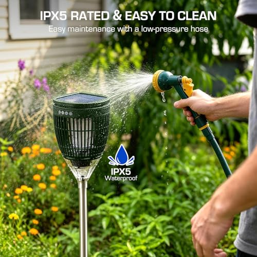 Image of Solar Bug Zapper Outdoor, Mosquito Zapper with Flame & Projector Light | Auto On /Off, Waterproof Cordless Mosquito Trap Solar Powered, 4200V Electric Fly Zapper Killer for Patio Yard Camping Garden