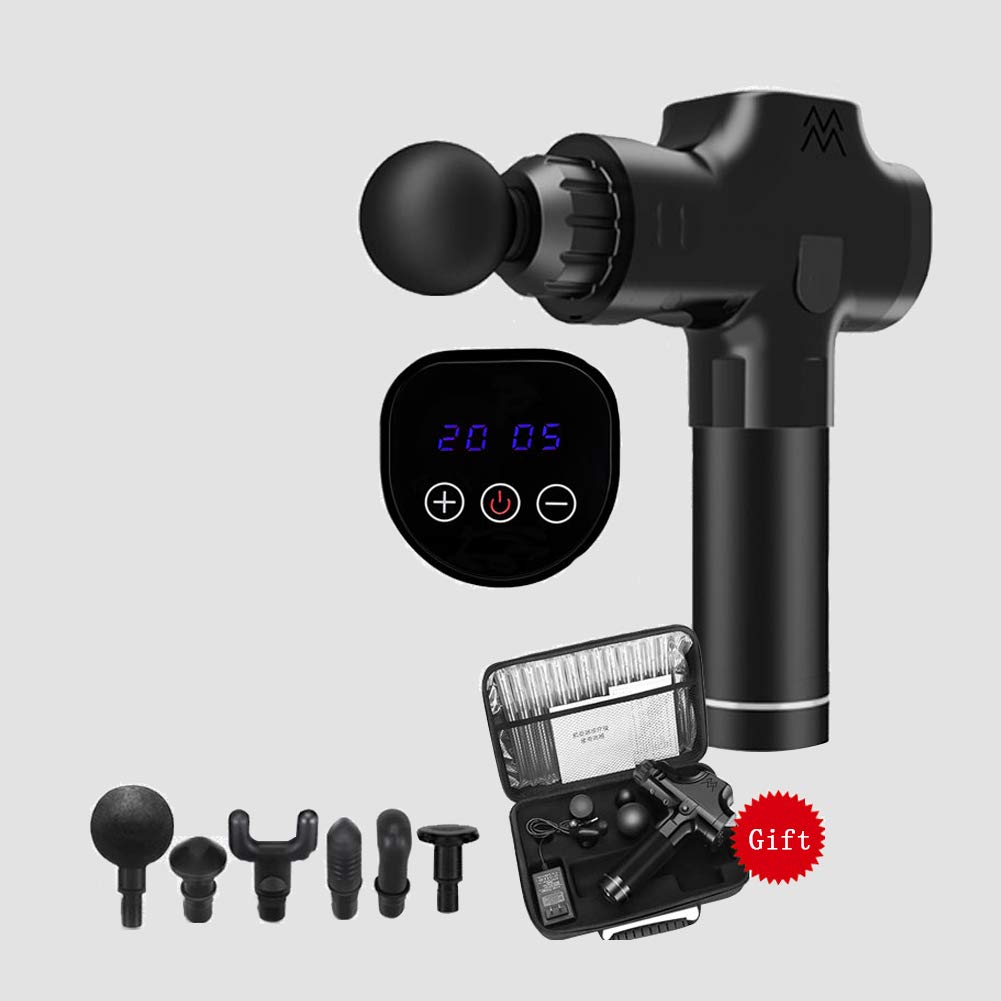 Pistola per Massaggi, Massaggiatore Muscolare Palmare per Tessuti Profondi, Pistola A Fascia Regolabile 2500mAh 20 velocità con 6 Teste di Massaggio, Riduzione Intelligente del Rumore