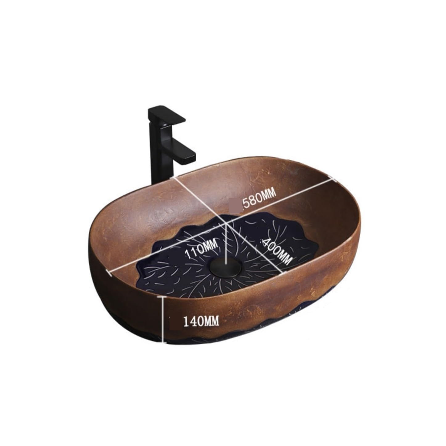 Toilettes Waschbecken 58 * 40 * 14cm Schiff Oval Braun Porzellan Keramik Kunst Becken modern