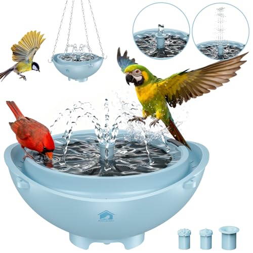 BROAIMX Solar Powered Bird Bath Fountain with Built-in Lithium Battery, 3 Nozzles for Garden, Automatic Low-Water Protection, Gift for Bird Lovers (Light Blue)