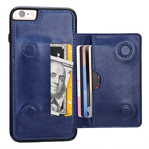 KIHUWEY Compatible with iPhone 6 Plus/6S Plus Wallet Case with Credit Card Holder, Premium Leather Kickstand Durable Shockproof Protective Cover for iPhone 6/6S Plus 5.5 Inch(Blue)