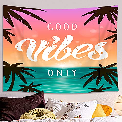 MERCHR Good Vibes Only Tapestry, Quote Motivational Inspirational Girl Girly Tapestry Wall Hanging for Bedroom, Cute Summer Beach Ocean Tapestries Poster Blanket College Dorm Home Decor 60X40