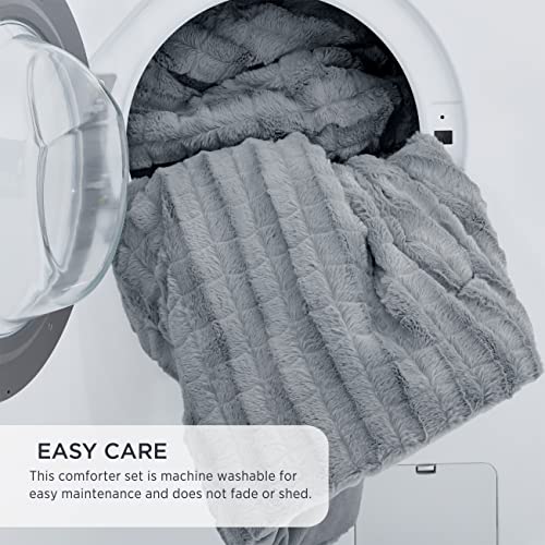 Image of Bedsure Fluffy Comforter Set Twin - Ultra Soft Faux Fur Comforter, Grey Comforter Set Twin Size, Winter Warm Fuzzy Bedding Set, Luxury Plush Bed Set 2pcs (1 Shaggy Comforter + 1 Pillowcase)