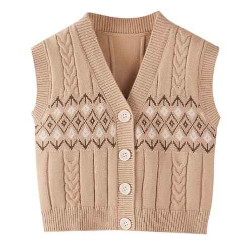 Chaleco de jersey para bebé de punto suave, cuello en V, sin mangas, caqui, 18-24 meses