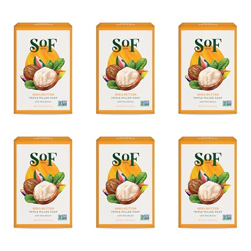 South Of France SoF Triple Milled Bar Soap - With Coconut Oil & Organic Shea Butter- Vegan & Non GMO- Free From Phthalates Sulfates & Parabens- Shea Butter - 6 oz Bar 6 Bars