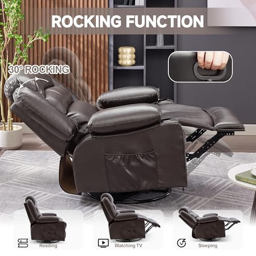 Sillón giratorio reclinable tapizado color cuero miniatura 3