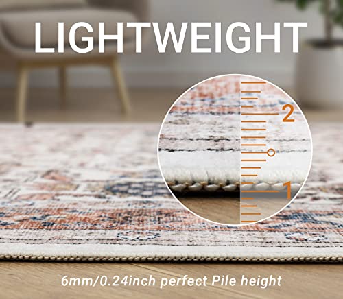 Befbee 5X7 Area Rugs For Living Room-Ultra-Thin Super Soft Washable Rug, Anti-Slip Backing, Stain Resistant Rugs Foldable Boho Home Decor Persian Area Rug (Peach/Grey,5'X7') #TOP4