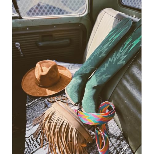 Embroidered Suede Cowboy Boots for Women Cowgirl Knee High Boots Pull on Pointed Snip Toe Fashion Western Boots Block Chunky Heel Tall Boots2