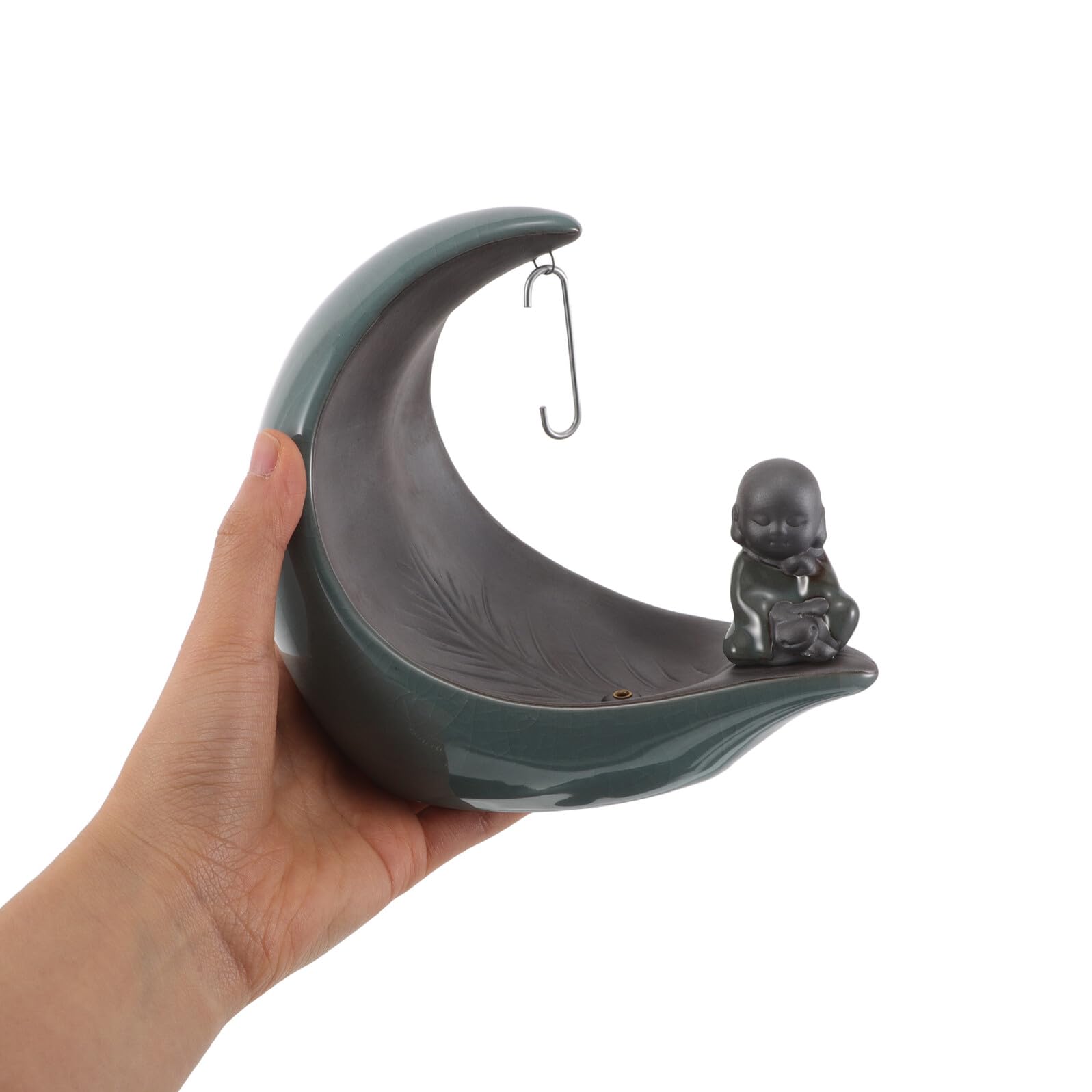 Zen Räuchergefäß aus Keramik, Halbmondförmig, Grün, Dekorativ | Ascheauffangschale, Tragbar und Leicht zu Reinigen, für Meditationsraum und Baddeko