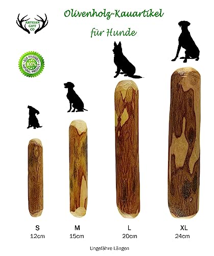 ARTISAN GIFT CO Olivenholz Kauspielzeug für Hunde 100% Natürliches (M-15 cm) 1 Stück