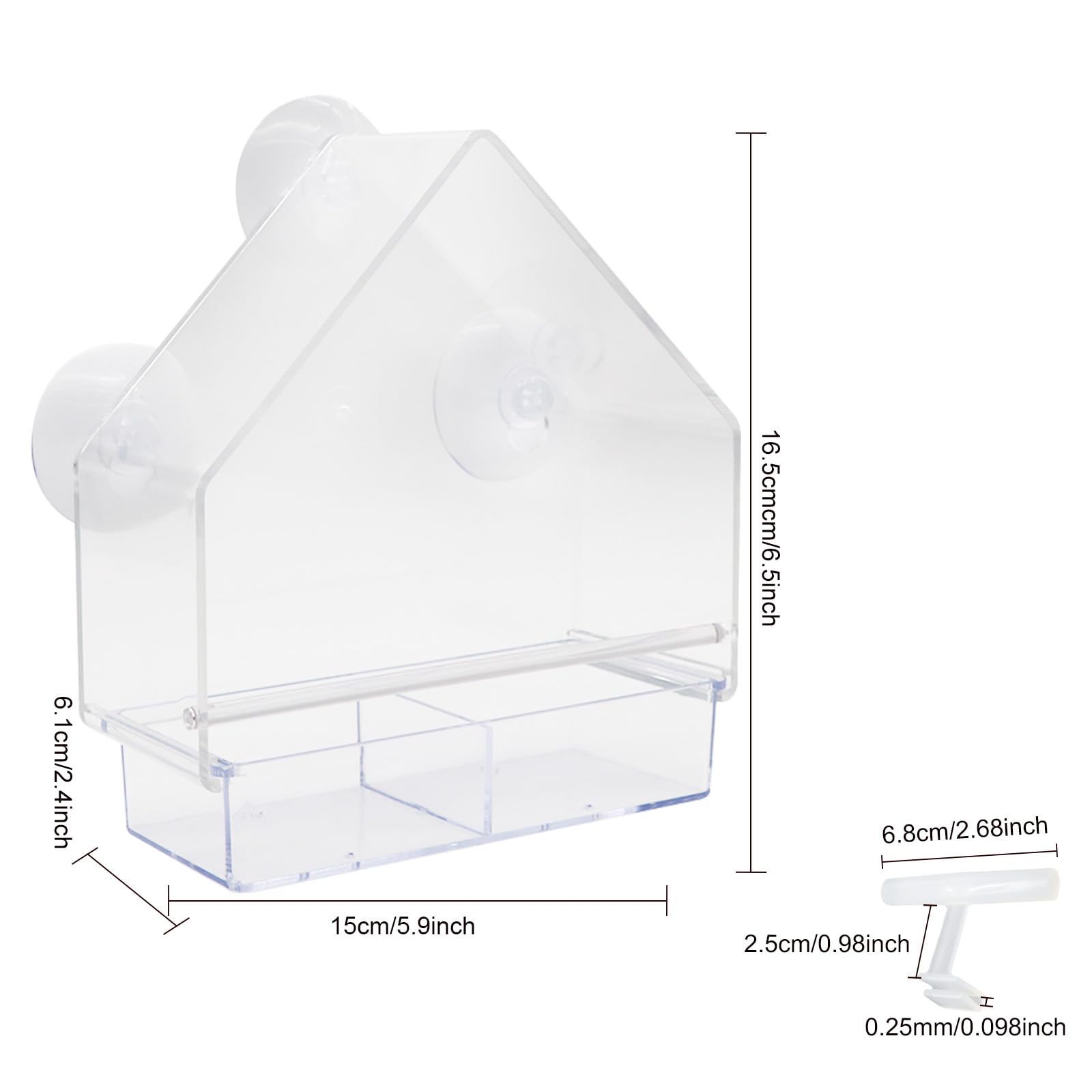 Window Bird Feeder with Strong Suction Cups Clear Window Hanging Bird Feeder Plastic Wild Bird Feeder House Bird Feeding Station for Garden Outdoor Backyard Wildlife Little Birds - Image 2