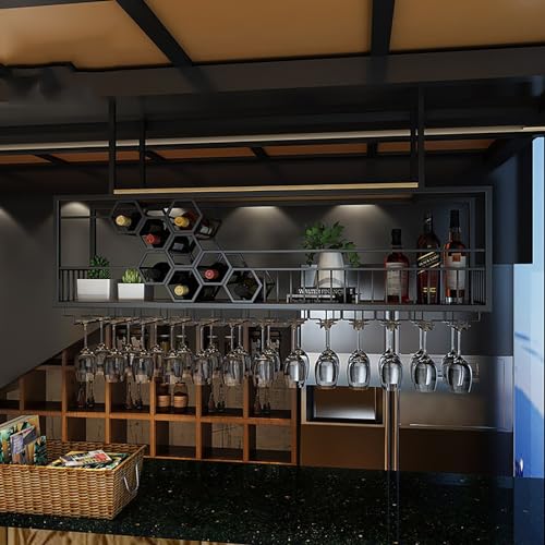Étagère à vin rustique suspendue au design industriel bois et métal - 5