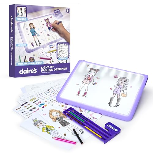 Claires Light-Up Fashion Designer LED Tracing Tablet - 330-Piece Arts & Crafts Kit| Fashion Templates Stickers Colored Pencils & Paper| Kids Coloring & Drawing Board Activity| Girls Toy Gift|Age 8+