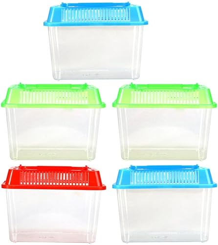 Miniatura 9 de POPETPOP Cuencos de plástico para peces, 5 unidades, pequeño hábitat mundial, portátil, tanque de plástico transparente, caja de acuarios, caja de