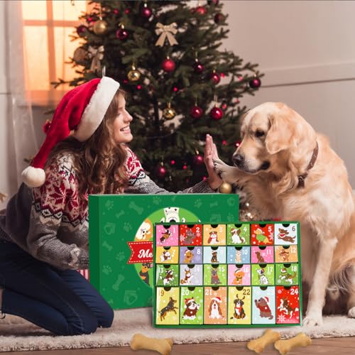 iZoeL Hunde Adventskalender 2024, Adventskalender für Hundeliebhaber, Leerer Adventskalender zum Selbstbefüllen, Weihnachtskalender für Haustiere, zum Befüllen von Snacks und Spiezeug,kleine Geschenk