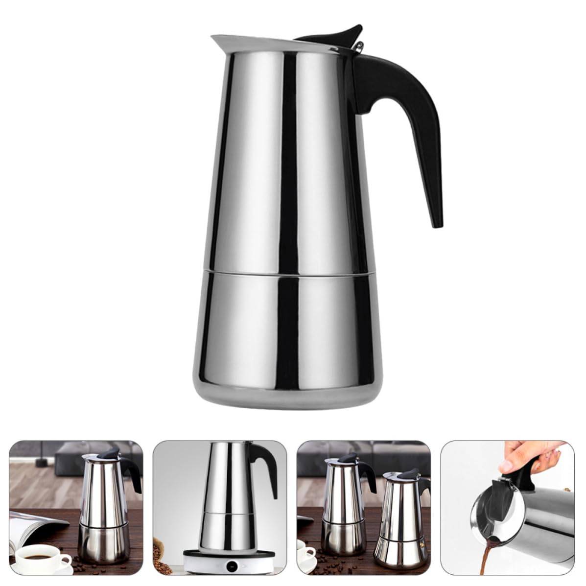 Cafetera Eléctrica Diseño Moderno y Válvula de Seguridad de Acero Inoxidable Capacidad de 12 Tazas y Mango Ergonómico para Café para Uso en Casa u Oficina
