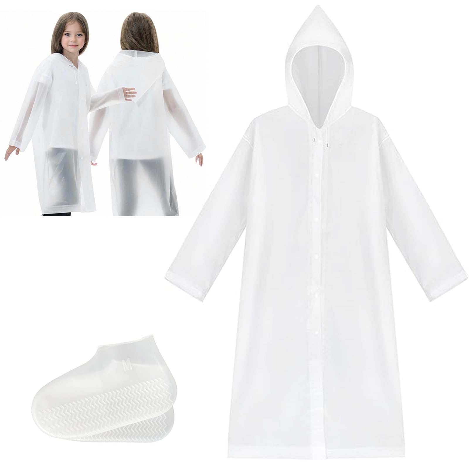 CasRmiaWaterproof Raincoat Shoe Covers for kid,1Pcs Kids Raincoat Waterproof and 1Pcs Non-Slip Silicone Shoe Covers Outdoor Waterproof Shoe Protectors Versatile Waterproof with Anti-Slip Soles