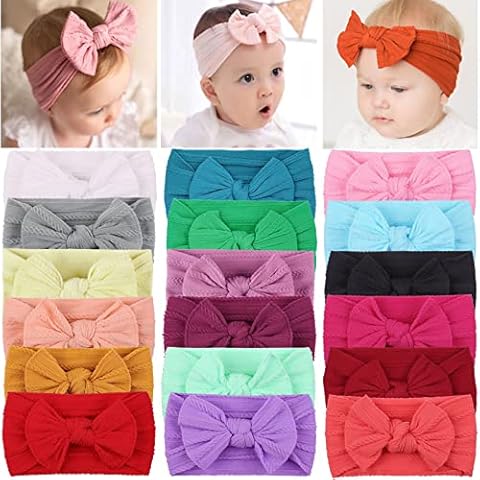 ALinmo 18PCS Baby Nylon Headbands Baby Turban Headband Bowknot Headbands Stretchy Soft Wide Headbands for Babies Elastic Headbands for Newborn Baby Girl Infant Toddler Cover
