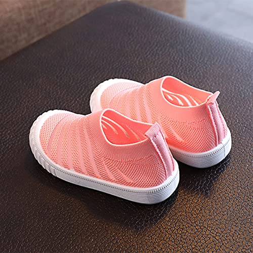 Little Girls Sneakers Autumn Flying Woven Mesh Breathable Comfortable Flat Casual Shoes Cute (Pink, 11 Little Child)4