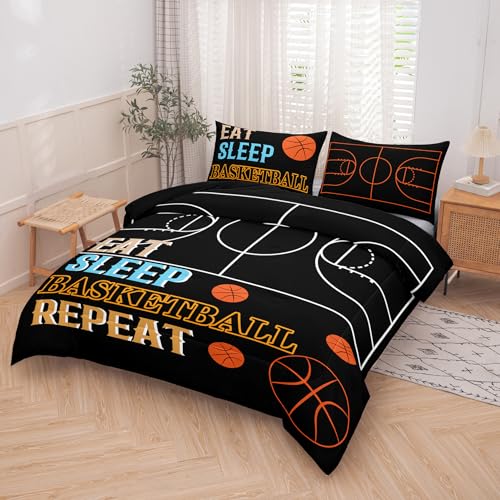 Image of Peopleareok Basketball Bedding Set Twin (68x86 Inch), 3D Printed Basketball Theme Comforter, Sport Bedding Set for Boys Kids, 2 Pieces Soft Microfiber Comforter Set for Boys with Pillowcase